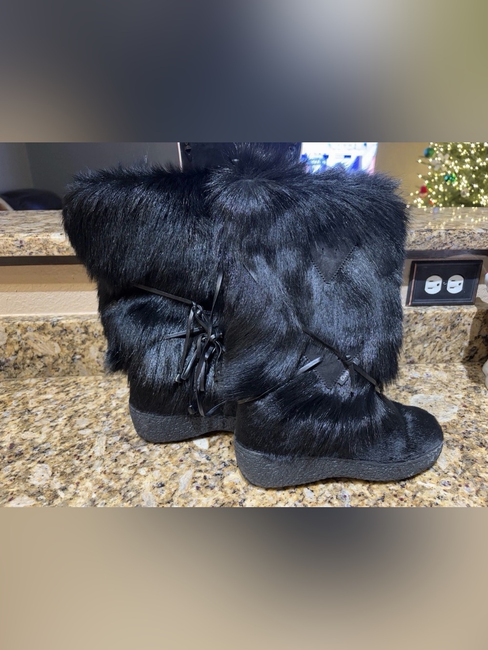 Oscar Sport Christina Black Fur Boots Womens 37EU 6US Pull On Made in Italy